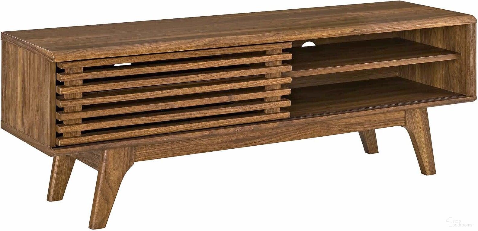 The appearance of Render Walnut 48 Inch TV Stand designed by Modway in the modern / contemporary interior design. This walnut piece of furniture was selected by 1StopBedrooms from Render Collection to add a touch of cosiness and style into your home. Sku: EEI-2539-WAL. Material: MDF.