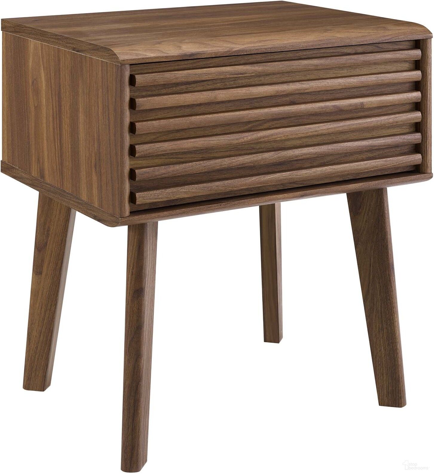 The appearance of Render Walnut End Table Nightstand designed by Modway in the modern / contemporary interior design. This walnut piece of furniture was selected by 1StopBedrooms from Render Collection to add a touch of cosiness and style into your home. Sku: EEI-3345-WAL. Material: Wood.