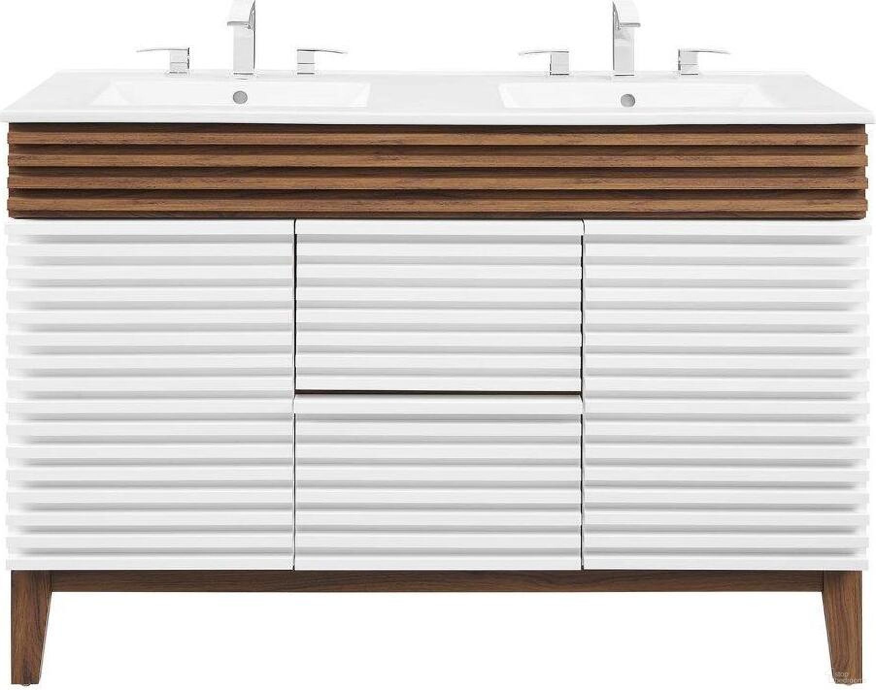 Render Walnut White 48 Inch Double Sink Bathroom Vanity by Modway ...