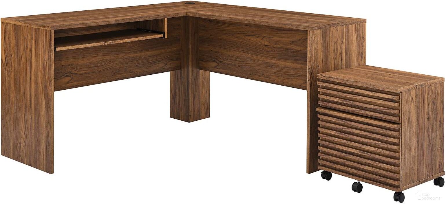 Render Wood Desk and File Cabinet Set In Walnut