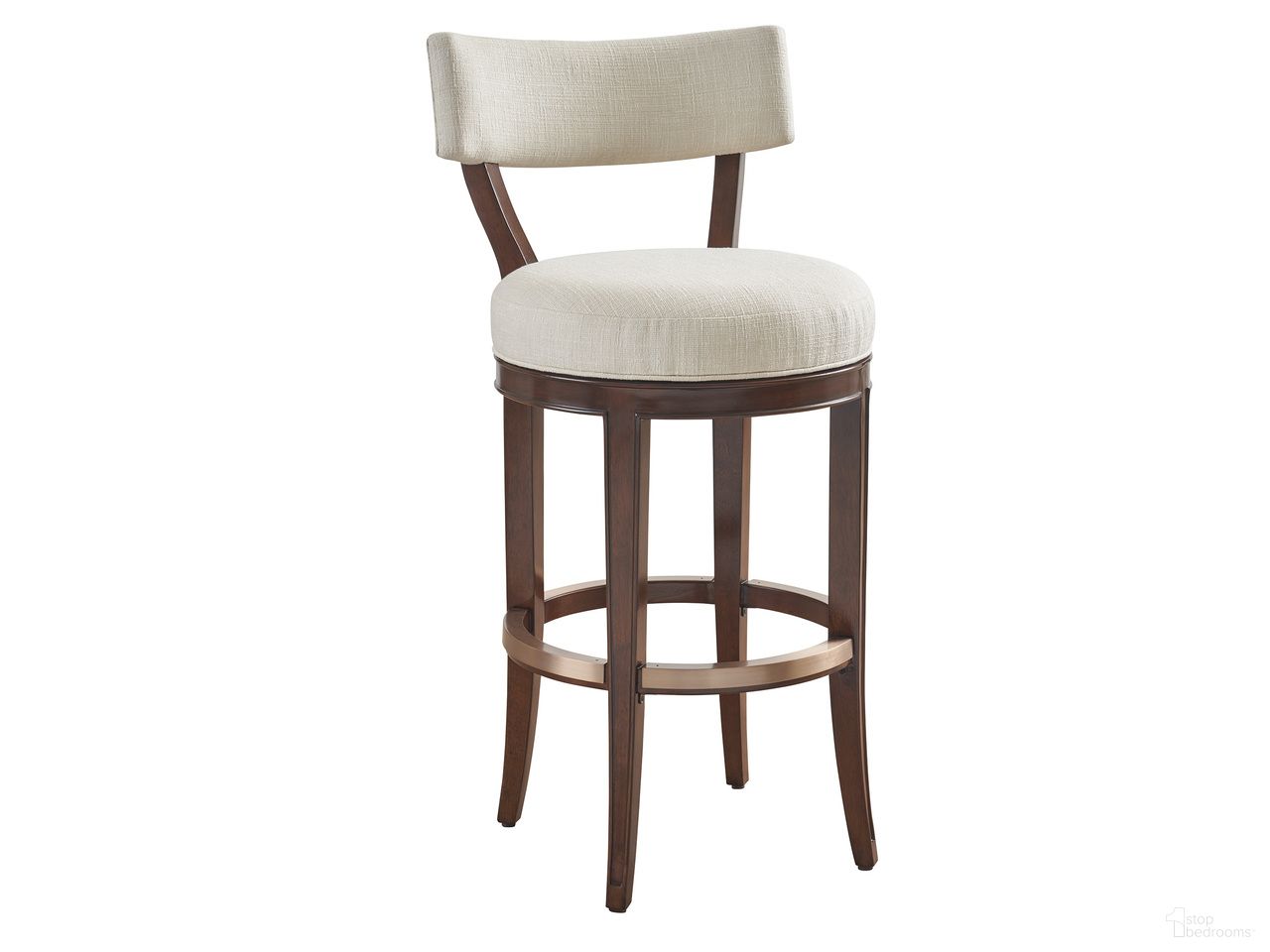 The appearance of Rendezvous Giles Barstool In Beige designed by Lexington in the transitional interior design. This beige piece of furniture was selected by 1StopBedrooms from Rendezvous Collection to add a touch of cosiness and style into your home. Sku: 743-896-01. Material: Fabric.