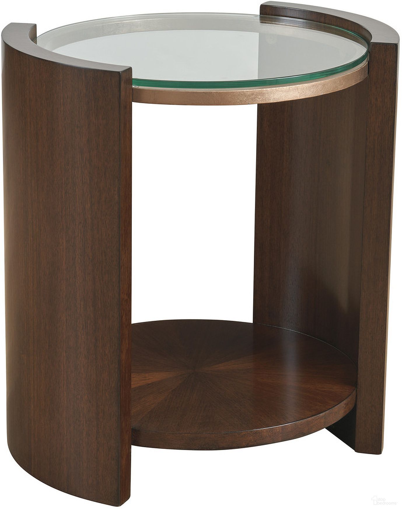 The appearance of Rendezvous Lennox Round Accent Table In Brown designed by Lexington in the transitional interior design. This brown piece of furniture  was selected by 1StopBedrooms from Rendezvous Collection to add a touch of cosiness and style into your home. Sku: 743-956. Material: Wood.
