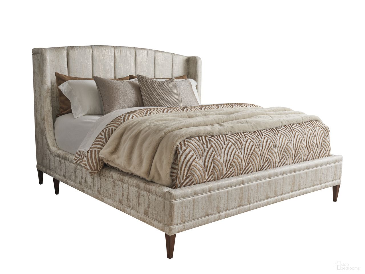 The appearance of Rendezvous Savoy King Upholstered Bed designed by Lexington in the transitional interior design. This ivory and white piece of furniture  was selected by 1StopBedrooms from Rendezvous Collection to add a touch of cosiness and style into your home. Sku: 743-134C-60. Bed Size: King. Bed Type: Upholstered Bed.