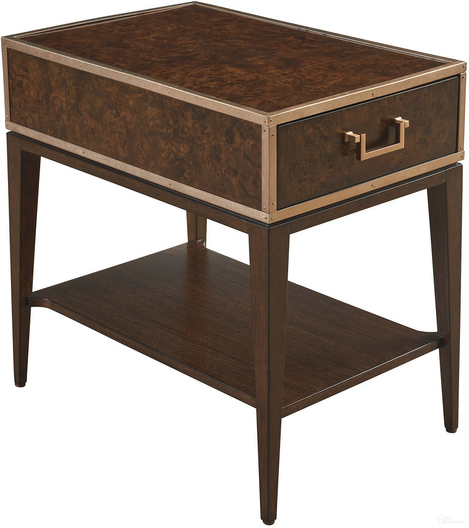 The appearance of Rendezvous Shelton Box On Stand End Table In Brown designed by Lexington in the transitional interior design. This brown piece of furniture was selected by 1StopBedrooms from Rendezvous Collection to add a touch of cosiness and style into your home. Sku: 743-958. Material: Wood.
