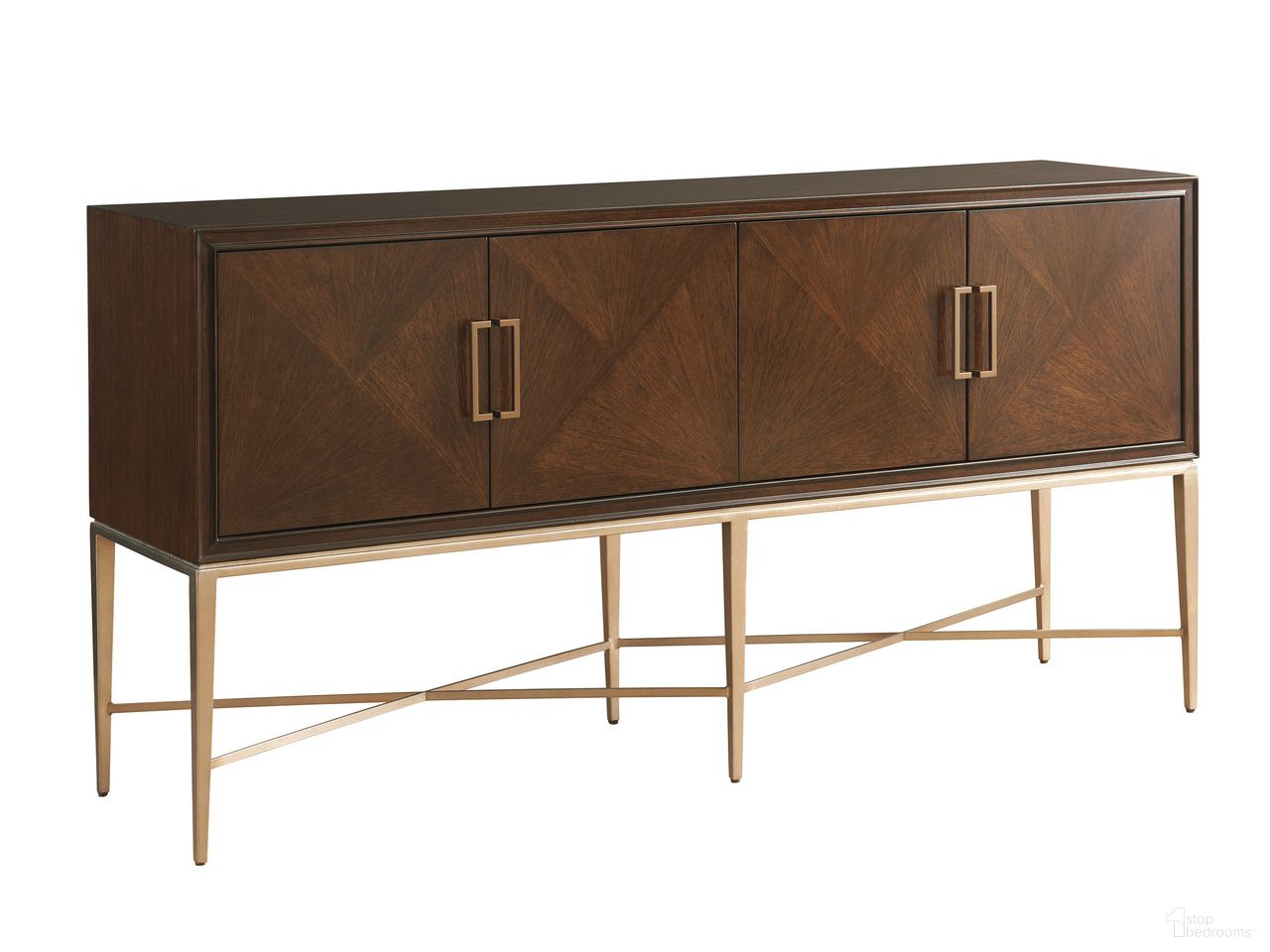 The appearance of Rendezvous Stratford Sideboard In Brown designed by Lexington in the transitional interior design. This brown piece of furniture  was selected by 1StopBedrooms from Rendezvous Collection to add a touch of cosiness and style into your home. Sku: 743-869. Material: Wood.