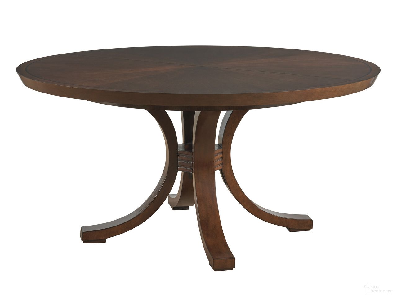 The appearance of Rendezvous Warwick Round Dining Table In Brown designed by Lexington in the transitional interior design. This brown piece of furniture was selected by 1StopBedrooms from Rendezvous Collection to add a touch of cosiness and style into your home. Sku: 743-875C. Table Base Style: Pedestal. Table Top Shape: Round. Size: 60". Material: Walnut.
