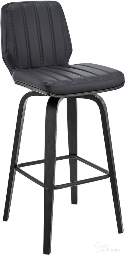 Renee 30 Inch Swivel Gray Faux Leather and Black Wood Bar Stool