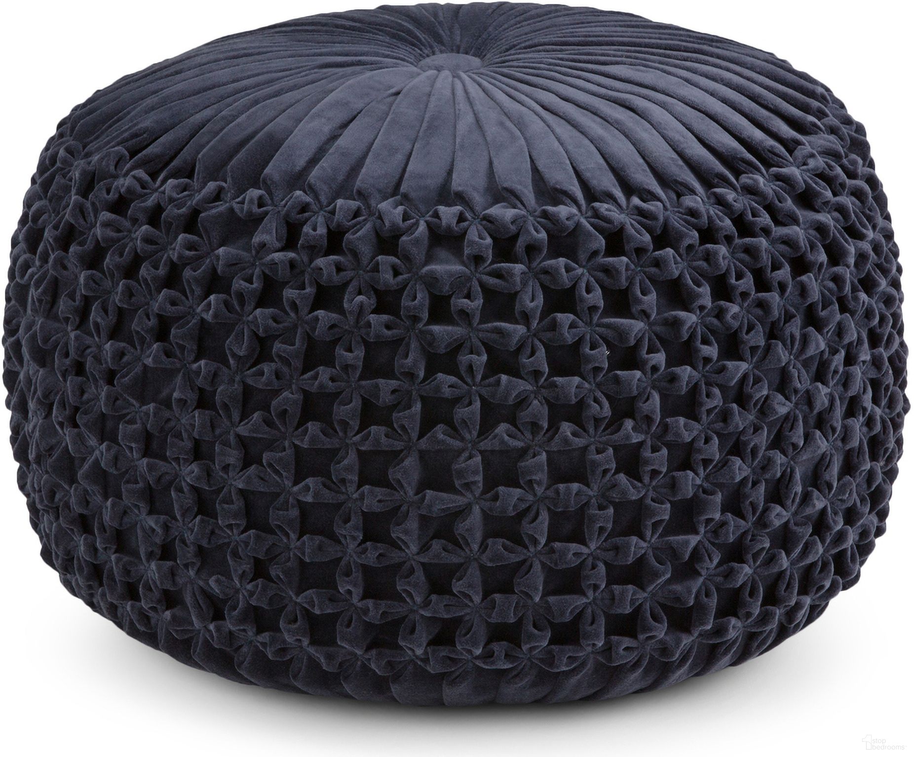 Renee Velvet Fabric Round Pouf In Navy