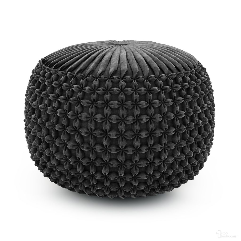The appearance of Renee Velvet Fabric Round Pouf In Slate Grey designed by Simpli Home in the bohemian interior design. This slate grey piece of furniture was selected by 1StopBedrooms from Renee Collection to add a touch of cosiness and style into your home. Sku: AXCPF-24-SG. Material: Velvet.