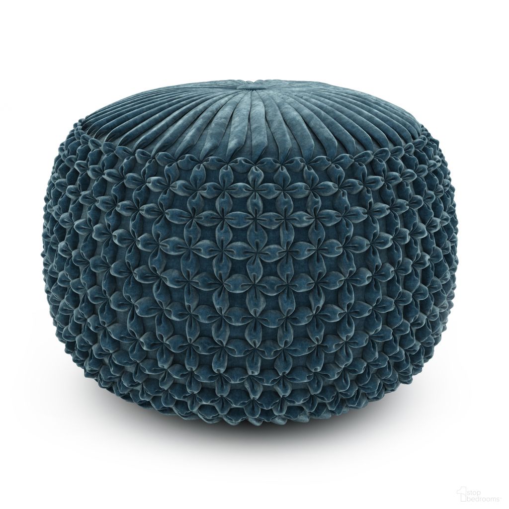 The appearance of Renee Velvet Fabric Round Pouf In Teal designed by Simpli Home in the bohemian interior design. This teal piece of furniture was selected by 1StopBedrooms from Renee Collection to add a touch of cosiness and style into your home. Sku: AXCPF-24-TL. Material: Velvet.