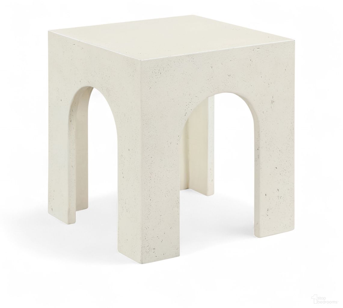Renza Concrete and Fiberglass Indoor/Outdoor End Table In Cream