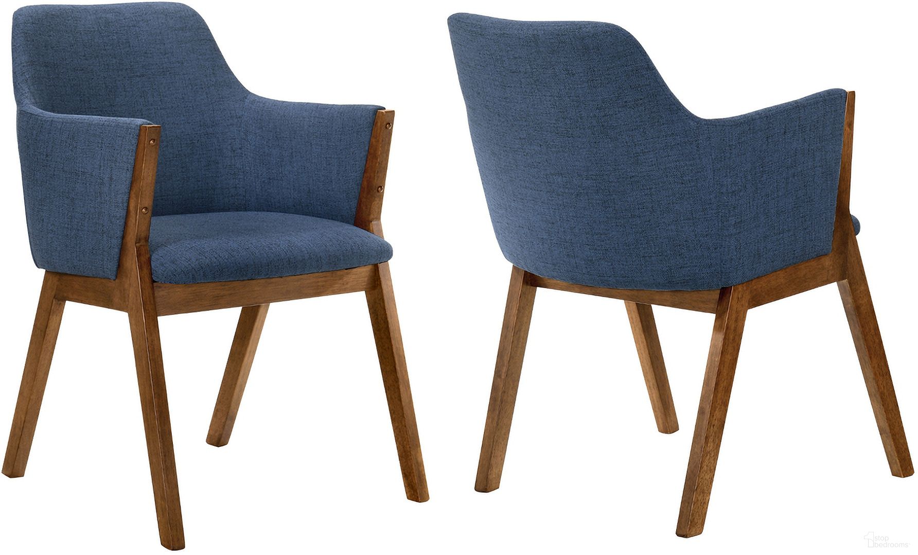 The appearance of Renzo Blue Fabric and Walnut Wood Dining Side Chair Set of 2 designed by Armen Living in the modern / contemporary interior design. This blue piece of furniture was selected by 1StopBedrooms from Renzo Collection to add a touch of cosiness and style into your home. Sku: LCRESIWABLU. Material: Rubberwood. Chair Type: Side Chair.
