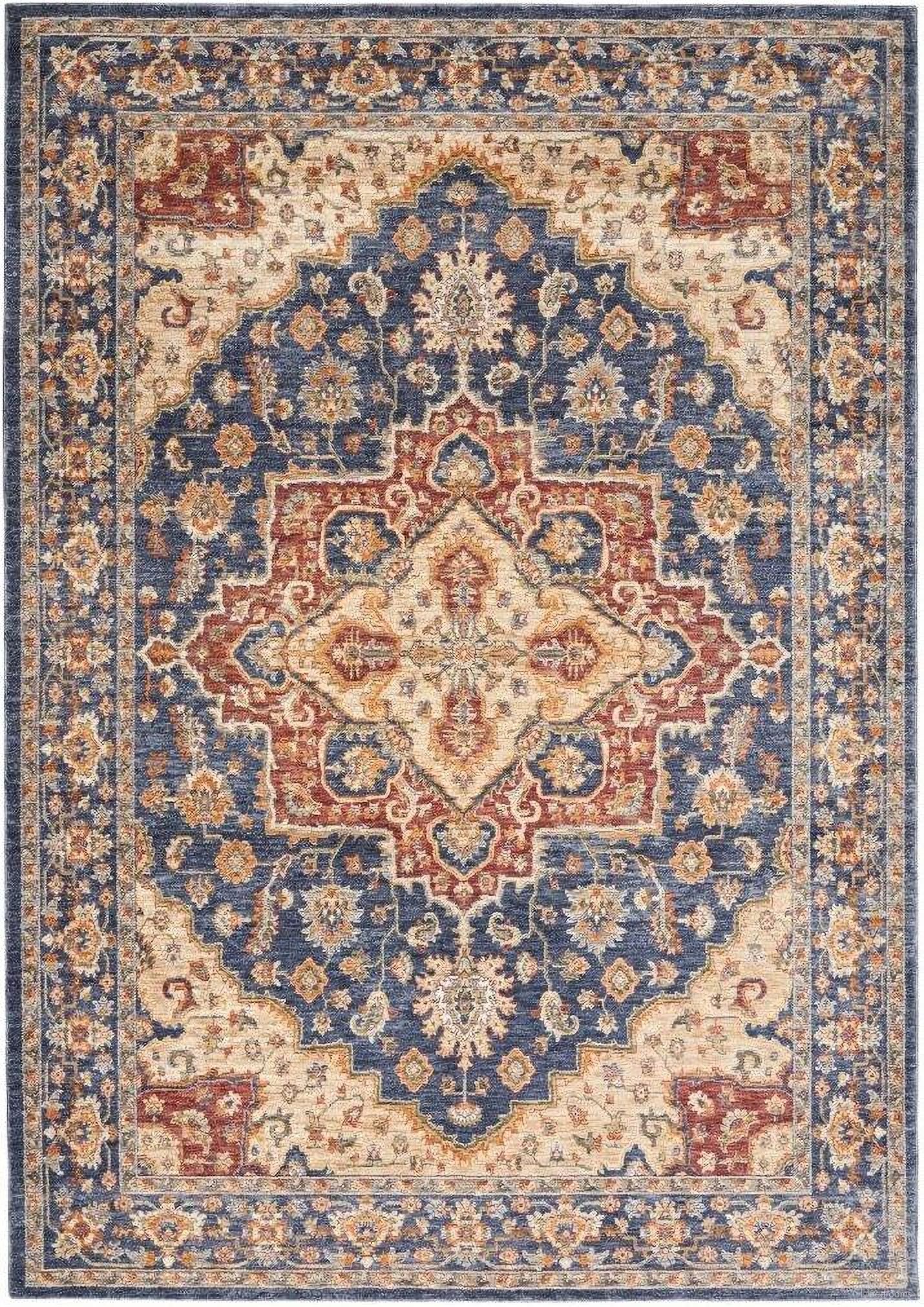 The appearance of Reseda Blue 5'3" x 7'6" Area Rug designed by Nourison in the traditional interior design. This blue piece of furniture  was selected by 1StopBedrooms from Reseda Collection to add a touch of cosiness and style into your home. Sku: 99446119407. Material: Polyester.