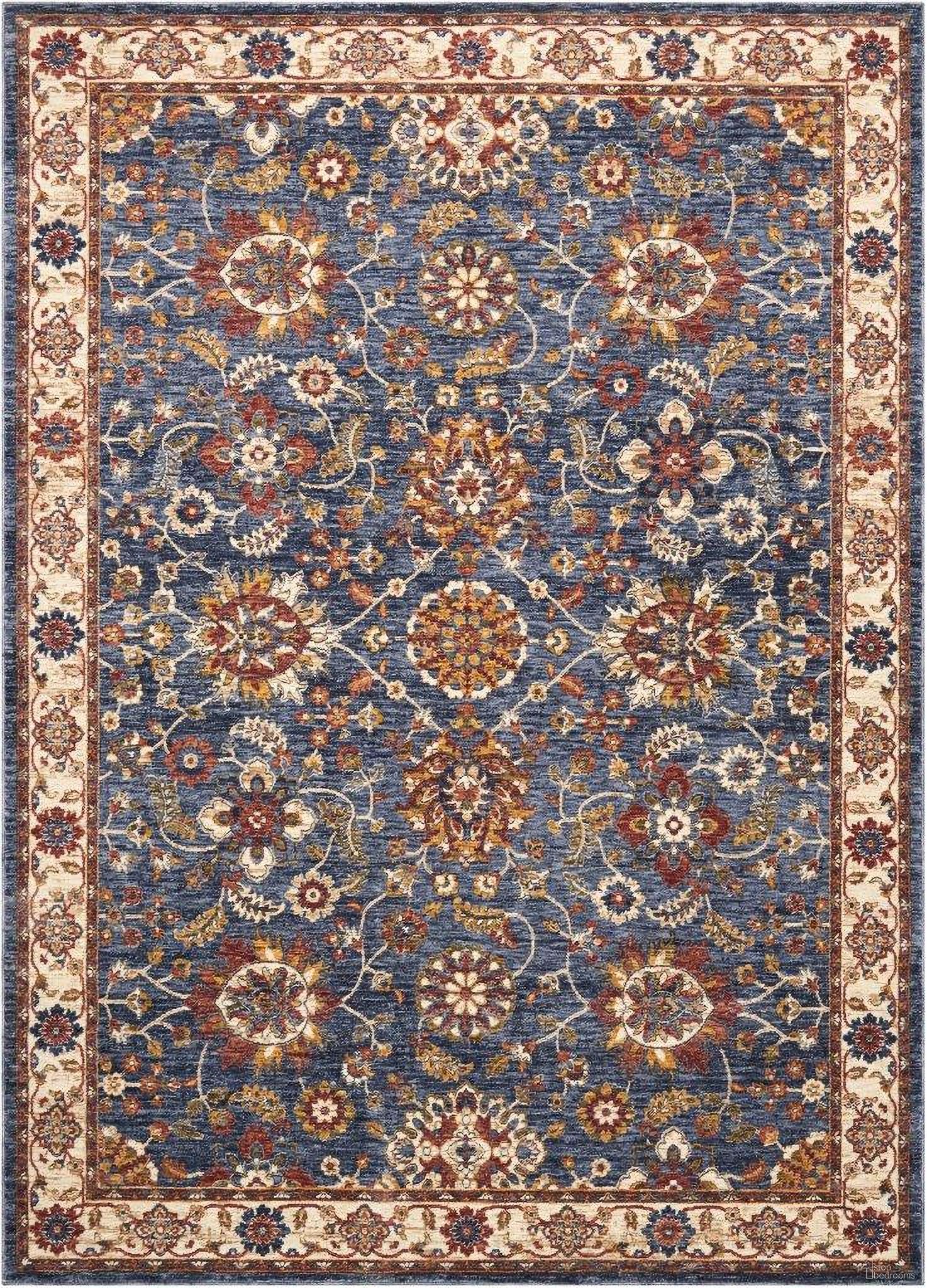 The appearance of Reseda 5'3" x 7'6" Area Rug In Blue and Beige designed by Nourison in the traditional interior design. This blue and beige piece of furniture was selected by 1StopBedrooms from Reseda Collection to add a touch of cosiness and style into your home. Sku: 99446146953. Material: Polyester.