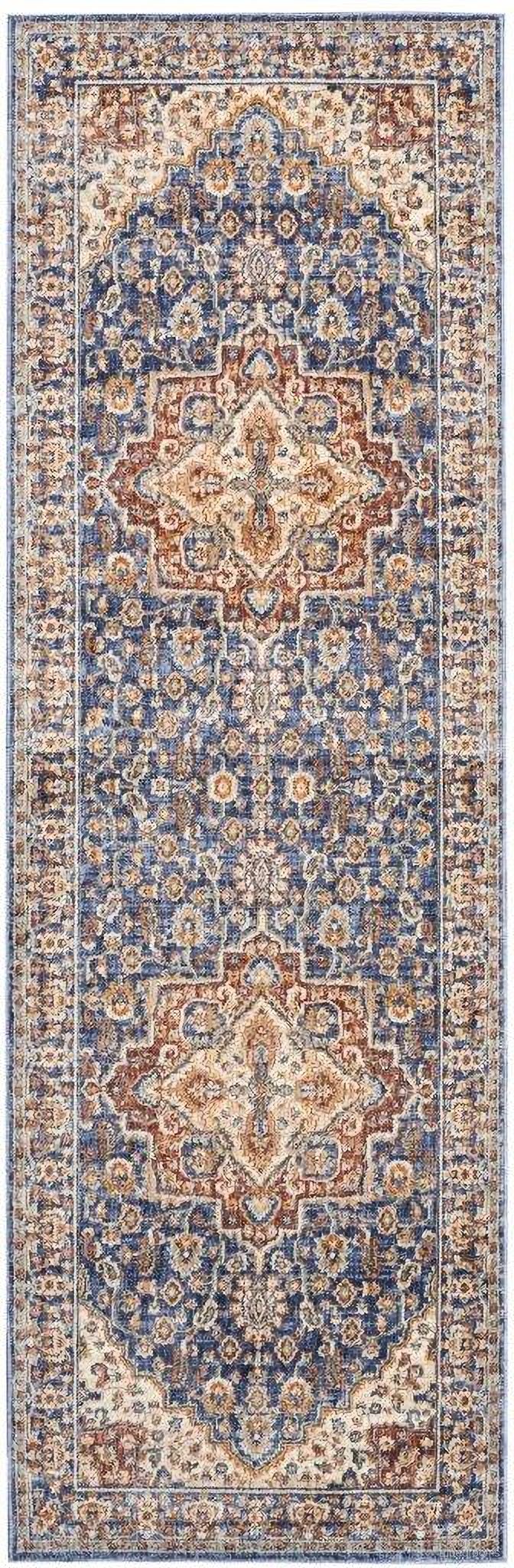 The appearance of Reseda Blue 2'3" x 7'6" Runner Area Rug designed by Nourison in the traditional interior design. This blue piece of furniture  was selected by 1StopBedrooms from Reseda Collection to add a touch of cosiness and style into your home. Sku: 99446109217. Material: Polyester.