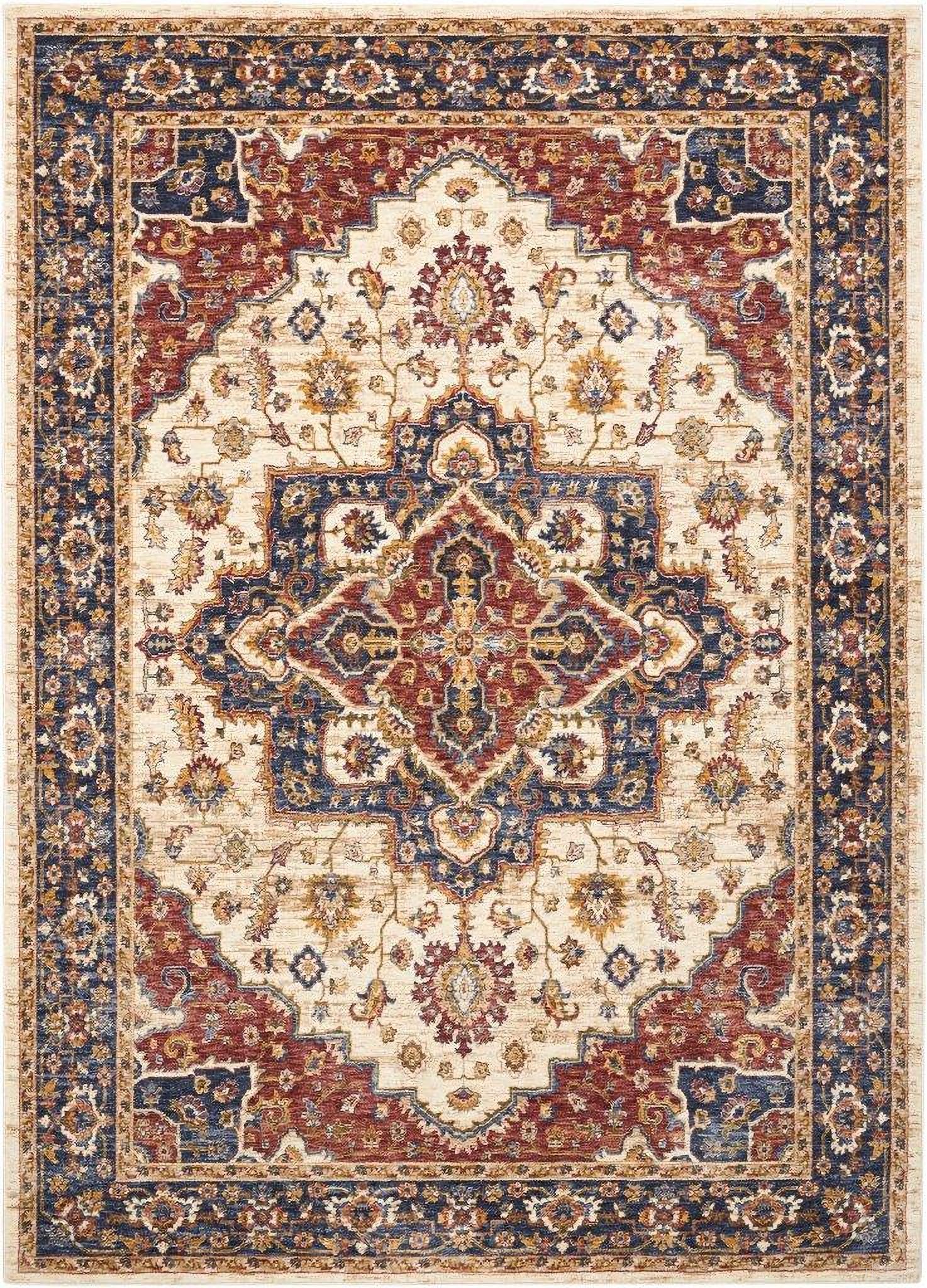The appearance of Reseda Cream 5'3" x 7'6" Area Rug designed by Nourison in the traditional interior design. This cream piece of furniture  was selected by 1StopBedrooms from Reseda Collection to add a touch of cosiness and style into your home. Sku: 99446119506. Material: Polyester.