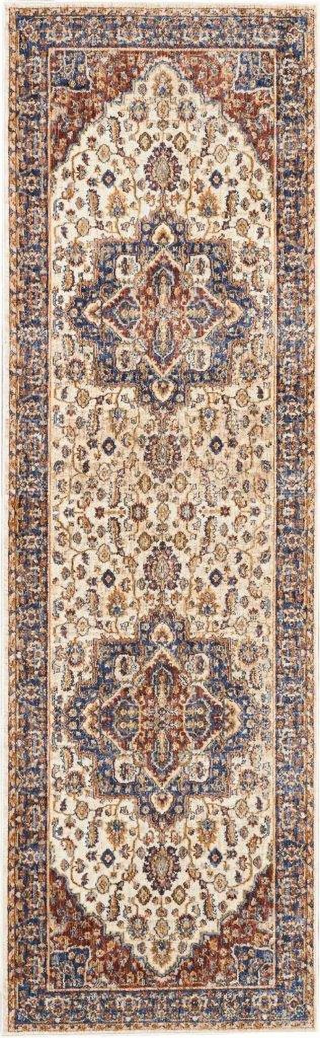 The appearance of Reseda Cream 2'3" x 7'6" Runner Area Rug designed by Nourison in the traditional interior design. This cream piece of furniture was selected by 1StopBedrooms from Reseda Collection to add a touch of cosiness and style into your home. Sku: 99446119452. Material: Polyester.