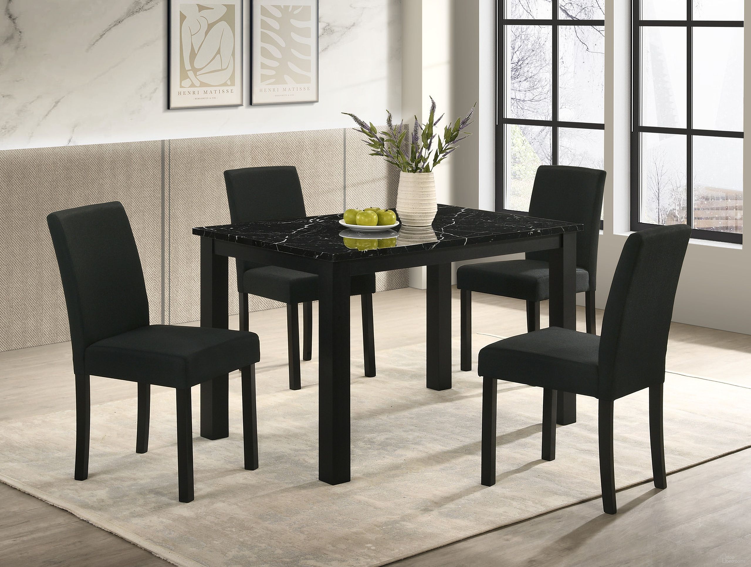 The appearance of Resia Dining Room Set In Black designed by Crown Mark in the transitional interior design. This black piece of furniture was selected by 1StopBedrooms from Resia Collection to add a touch of cosiness and style into your home. Sku: 2120BK-T-3048;2120S-BK. Table Top Shape: Rectangular. Size: 30" x 47". Material: Particle Board.