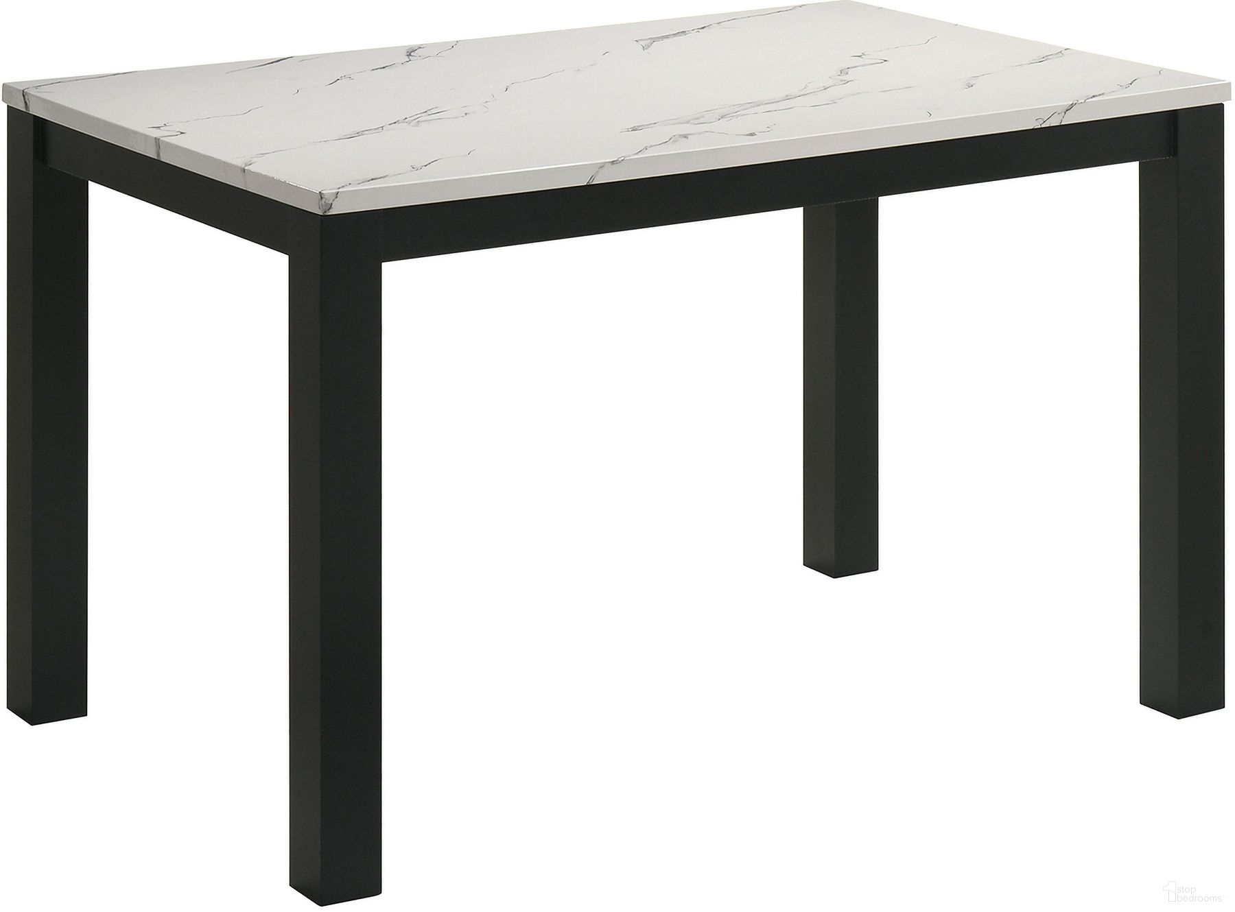 The appearance of Resia Dining Table In Black and White designed by Crown Mark in the transitional interior design. This black and white piece of furniture was selected by 1StopBedrooms from Resia Collection to add a touch of cosiness and style into your home. Sku: 2120T-3048. Table Base Style: Legs. Table Top Shape: Rectangular. Size: 30" x 47". Material: Particle Board.
