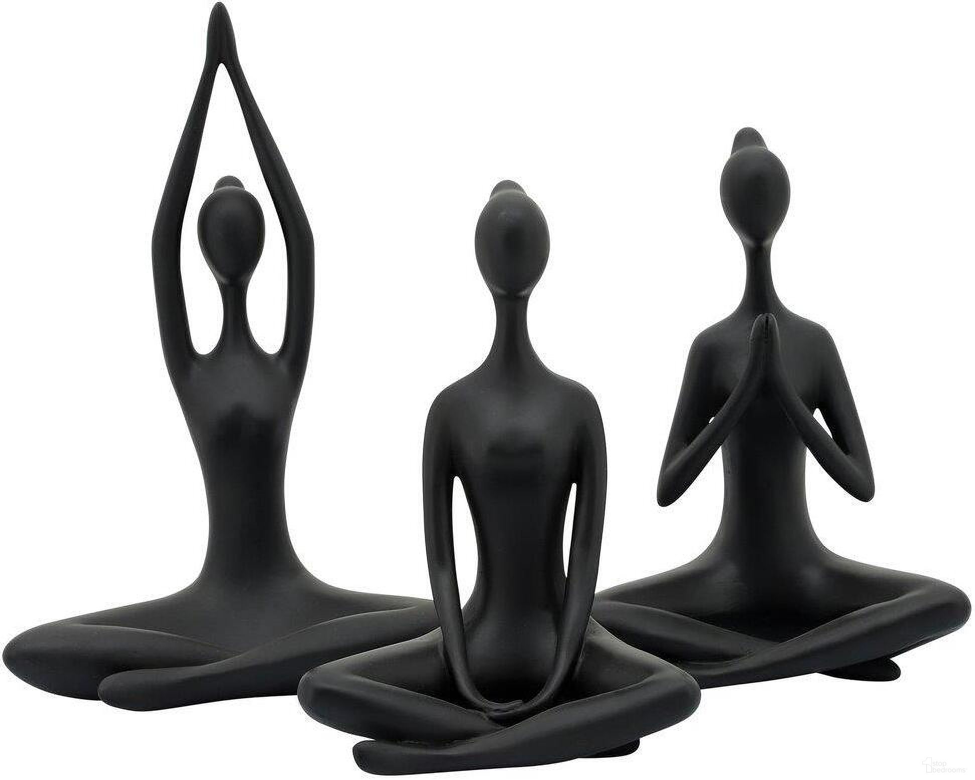 Resin 10 Inch Yoga Ladies Set of 3 In Black