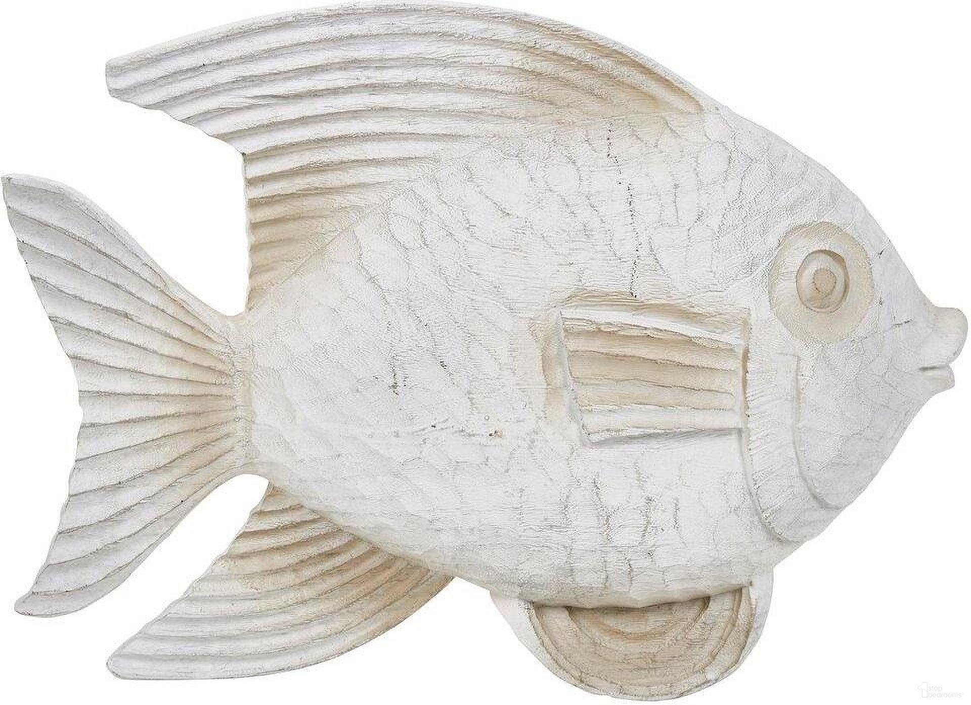 Resin 13.5 Inch Fish Figurine In White Wash