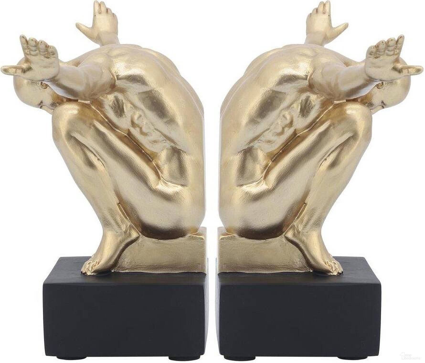 Resin 6 Inch Man Sculpture Bookend In Gold