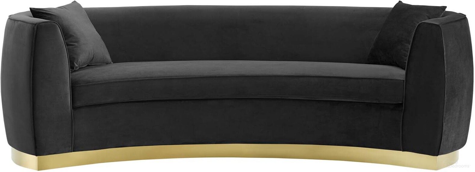 The appearance of Resolute Black Curved Performance Velvet Sofa designed by Modway in the modern / contemporary interior design. This black piece of furniture was selected by 1StopBedrooms from Resolute Collection to add a touch of cosiness and style into your home. Sku: EEI-3408-BLK. Material: Wood.