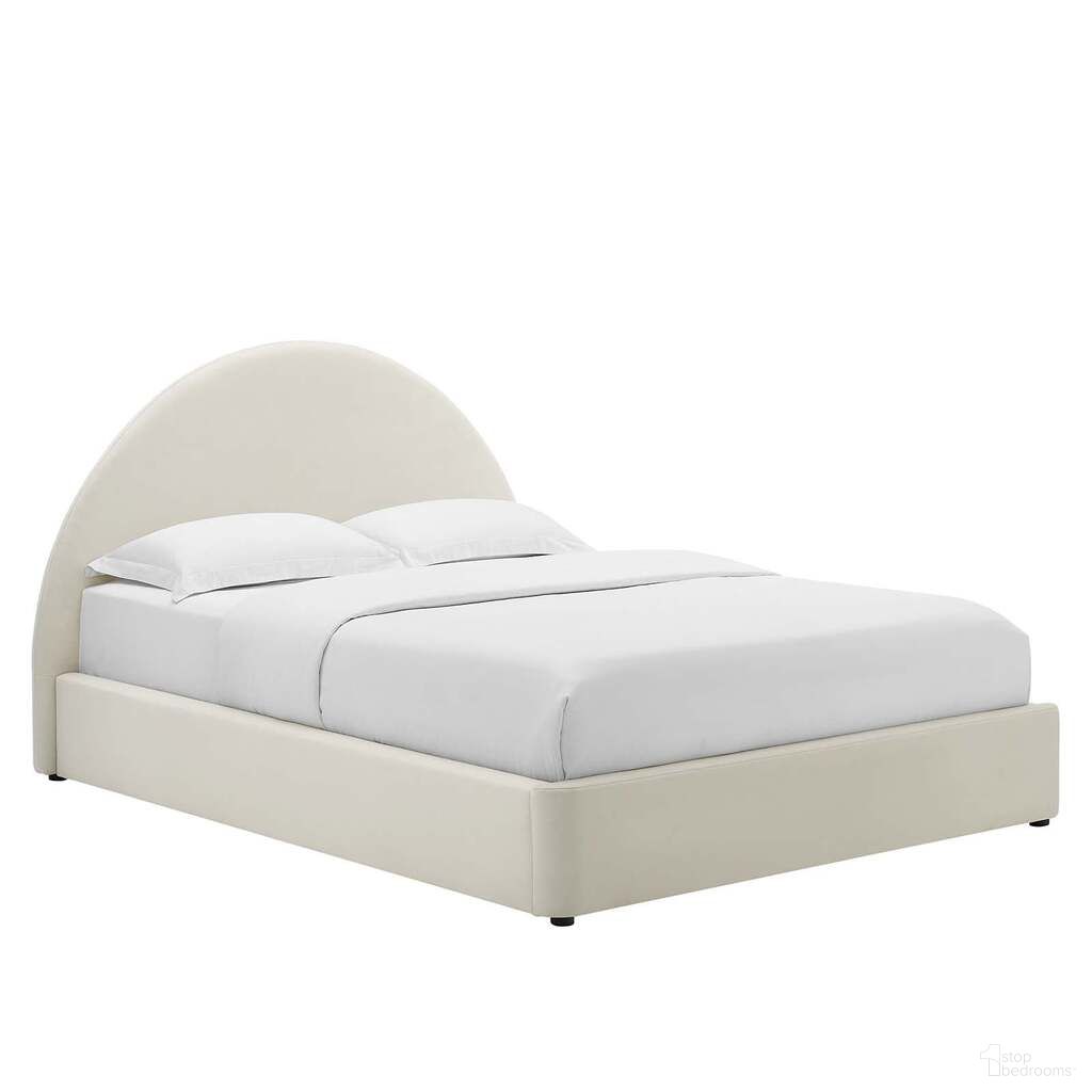 Resort Performance Velvet Arched Round Queen Platform Bed In Alabaster