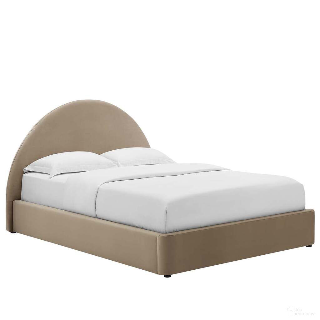 The appearance of Resort Performance Velvet Arched Round Queen Platform Bed In Taupe designed by Modway in the modern / contemporary interior design. This taupe piece of furniture was selected by 1StopBedrooms from Resort Collection to add a touch of cosiness and style into your home. Sku: MOD-7133-TAU-1;MOD-7133-TAU-2. Bed Type: Platform Bed. Material: Wood. Bed Size: Queen.