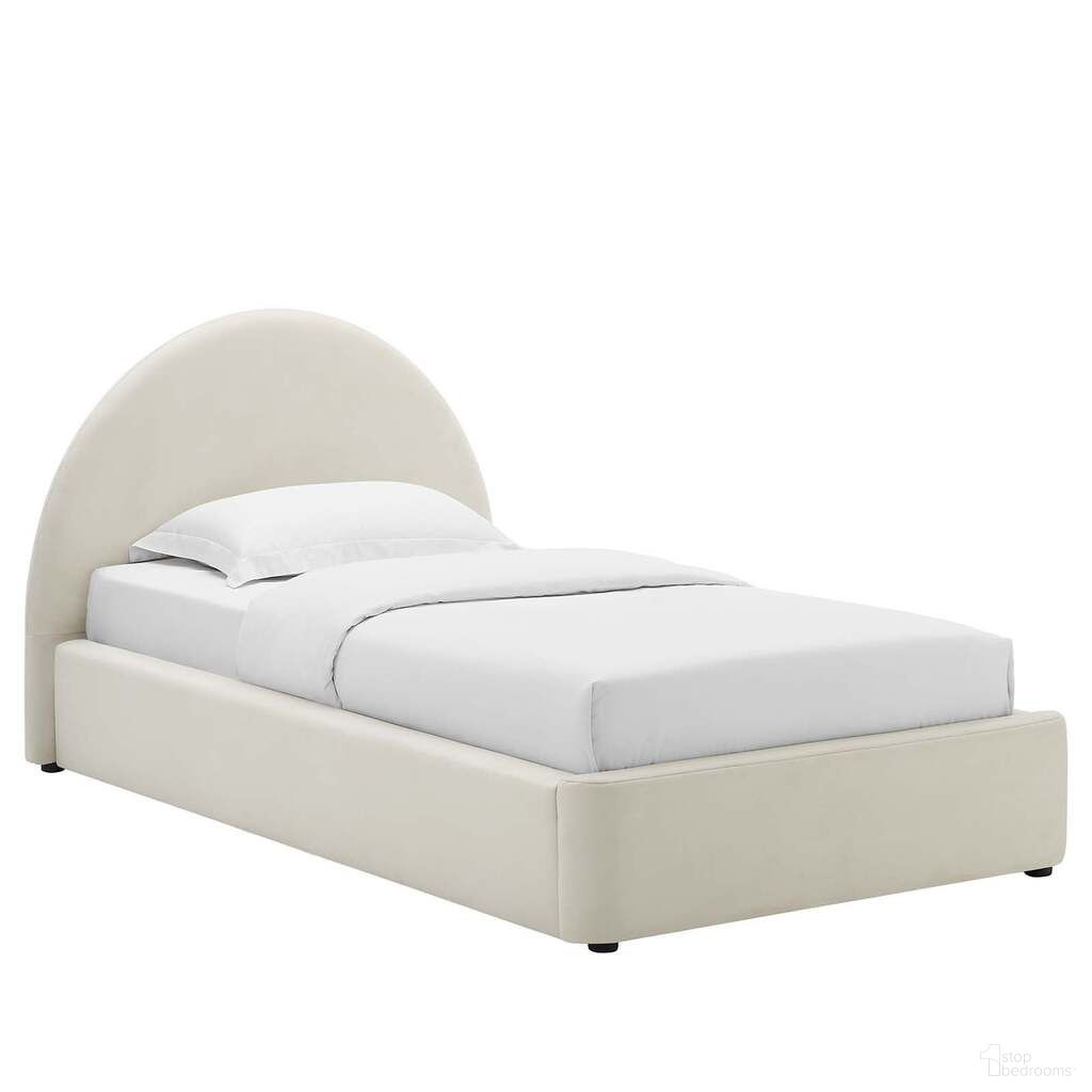 Resort Performance Velvet Arched Round Twin Platform Bed In Alabaster