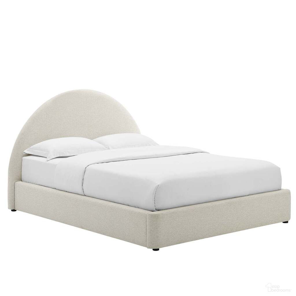 Resort Upholstered Fabric Arched Round Queen Platform Bed In Ivory