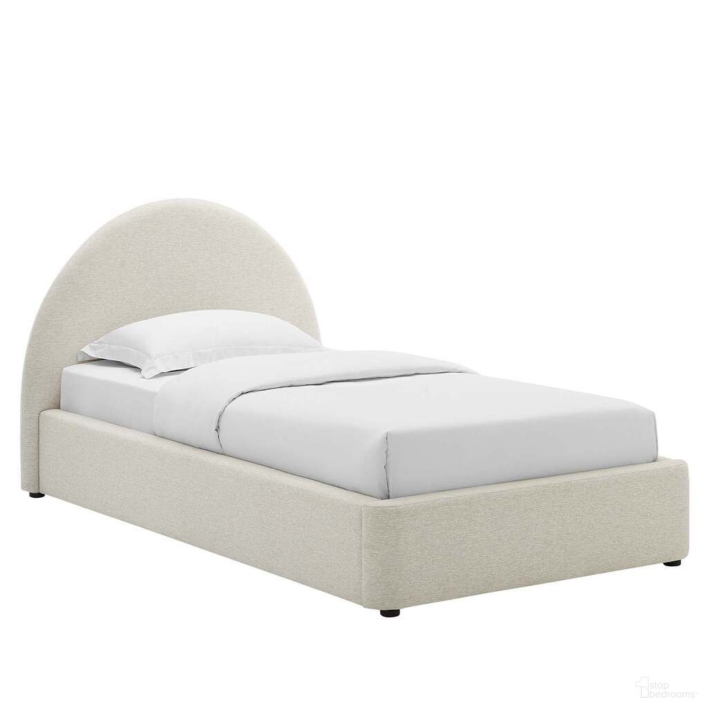 The appearance of Resort Upholstered Fabric Arched Round Twin Platform Bed In Ivory designed by Modway in the modern / contemporary interior design. This ivory piece of furniture  was selected by 1StopBedrooms from Resort Collection to add a touch of cosiness and style into your home. Sku: MOD-7128-HEI-1;MOD-7128-HEI-2. Bed Type: Platform Bed. Material: Wood. Bed Size: Twin.