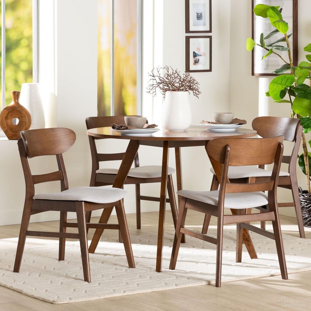 Reva Wood 5-Piece Dining Set In Taupe and Walnut Brown