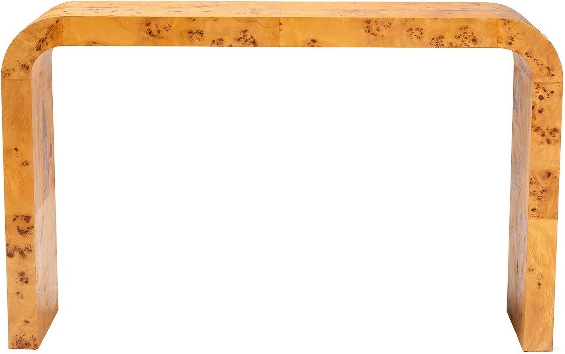 The appearance of Revelle Natural Wood Console Table In Mappa Burl designed by Baxton Studio in the modern / contemporary interior design. This mappa burl piece of furniture was selected by 1StopBedrooms from Revelle Collection to add a touch of cosiness and style into your home. Sku: SVN-14-Natural Burl Op1-Console Table. Material: Burl Veneer.