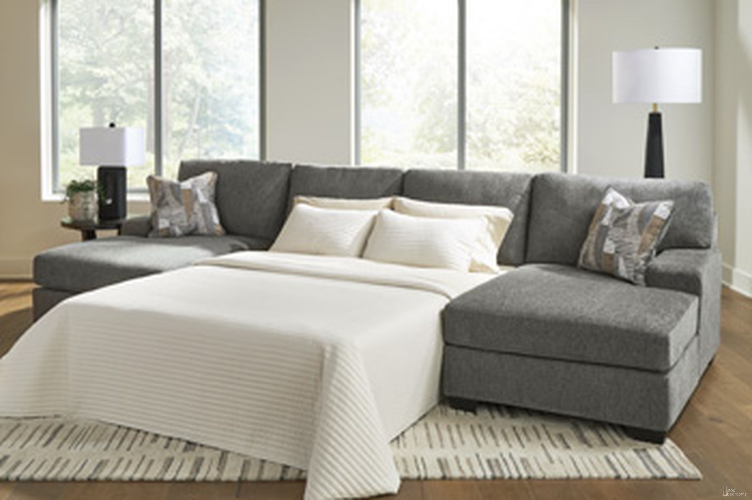 Revenna 3-Piece RAF Sleeper Sectional with Chaise In Greystone