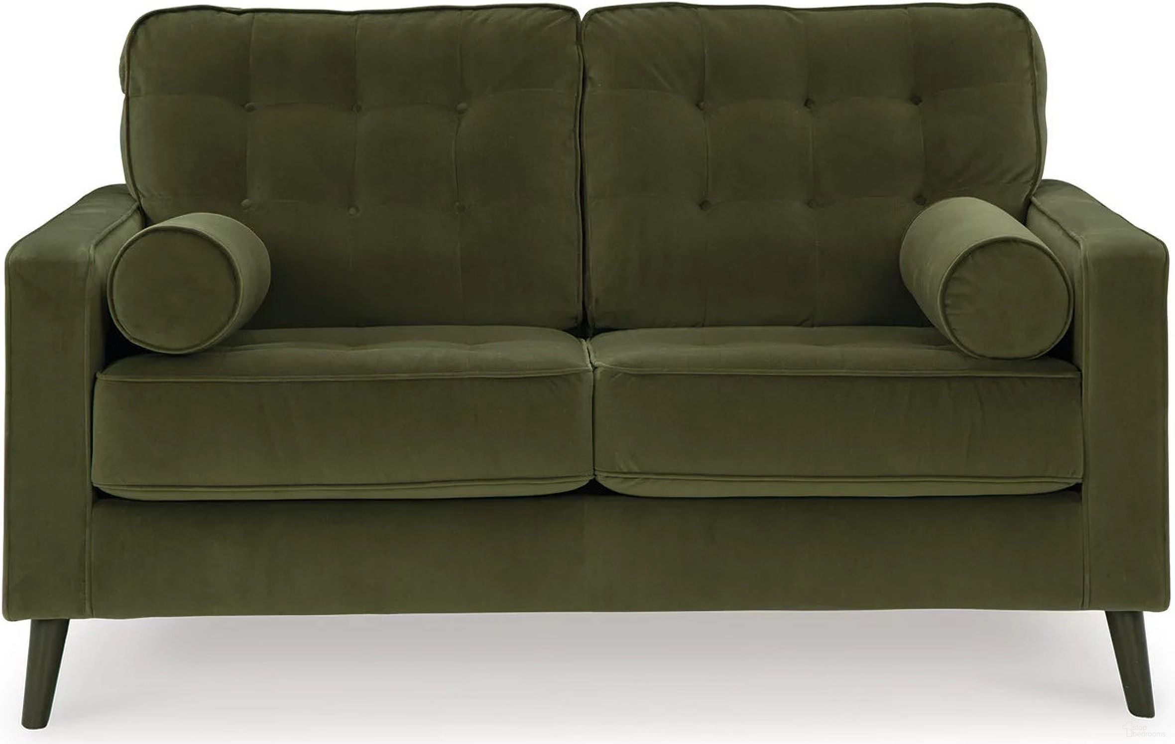 The appearance of Reveon Lakes Loveseat In Olive designed by Signature Design by Ashley in the modern / contemporary interior design. This olive piece of furniture was selected by 1StopBedrooms from Reveon Lakes Collection to add a touch of cosiness and style into your home. Sku: 2640435. Material: Fabric.