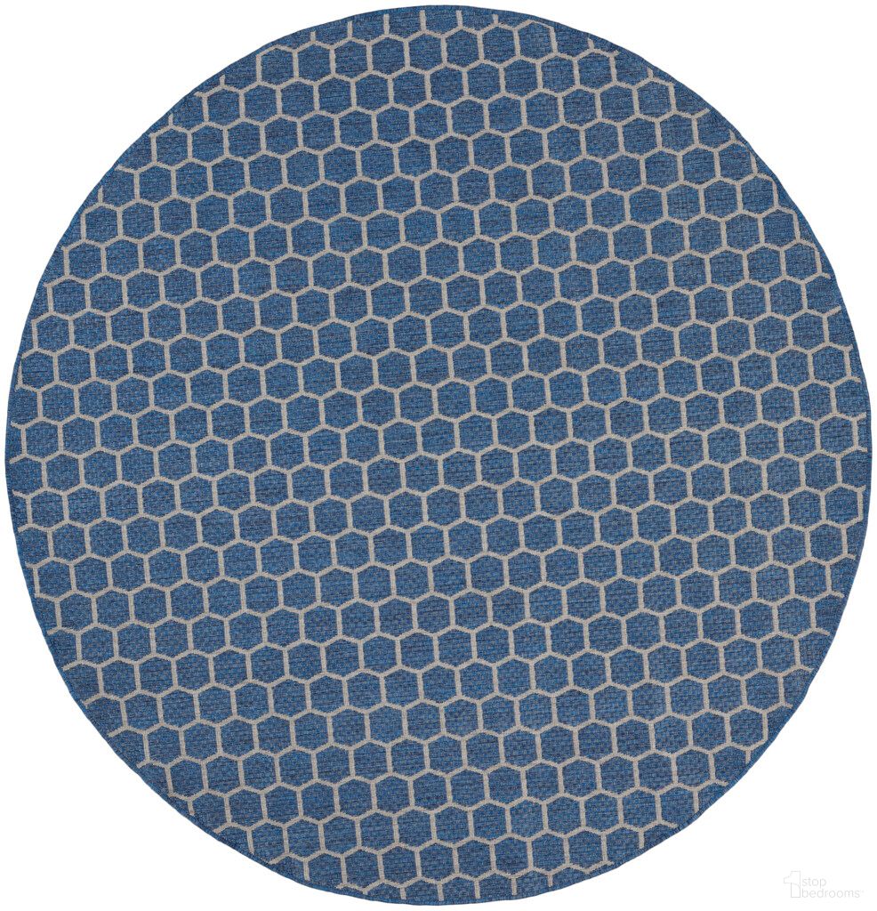 Reversible 8' x 8' Indoor Outdoor Round Rug In Blue