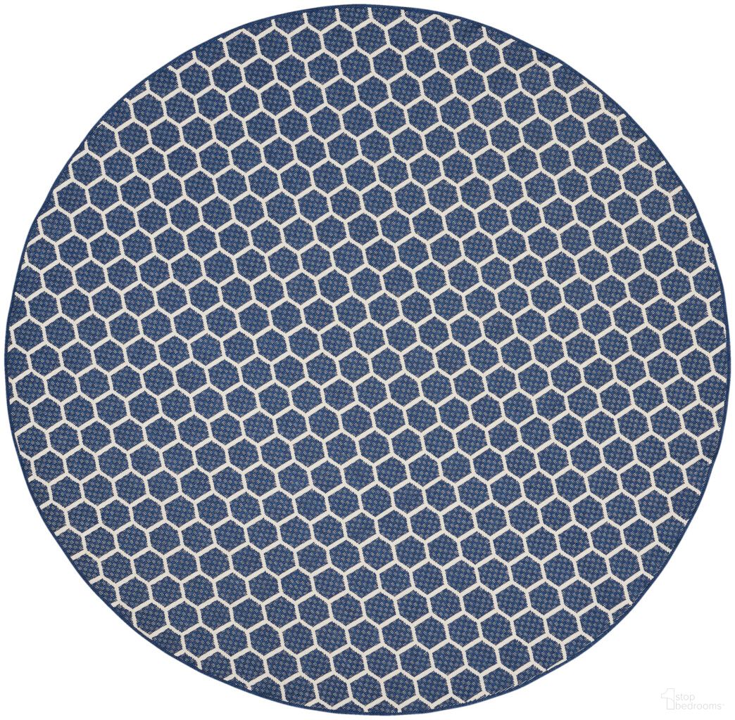 Reversible 8' x 8' Indoor Outdoor Round Rug In Navy