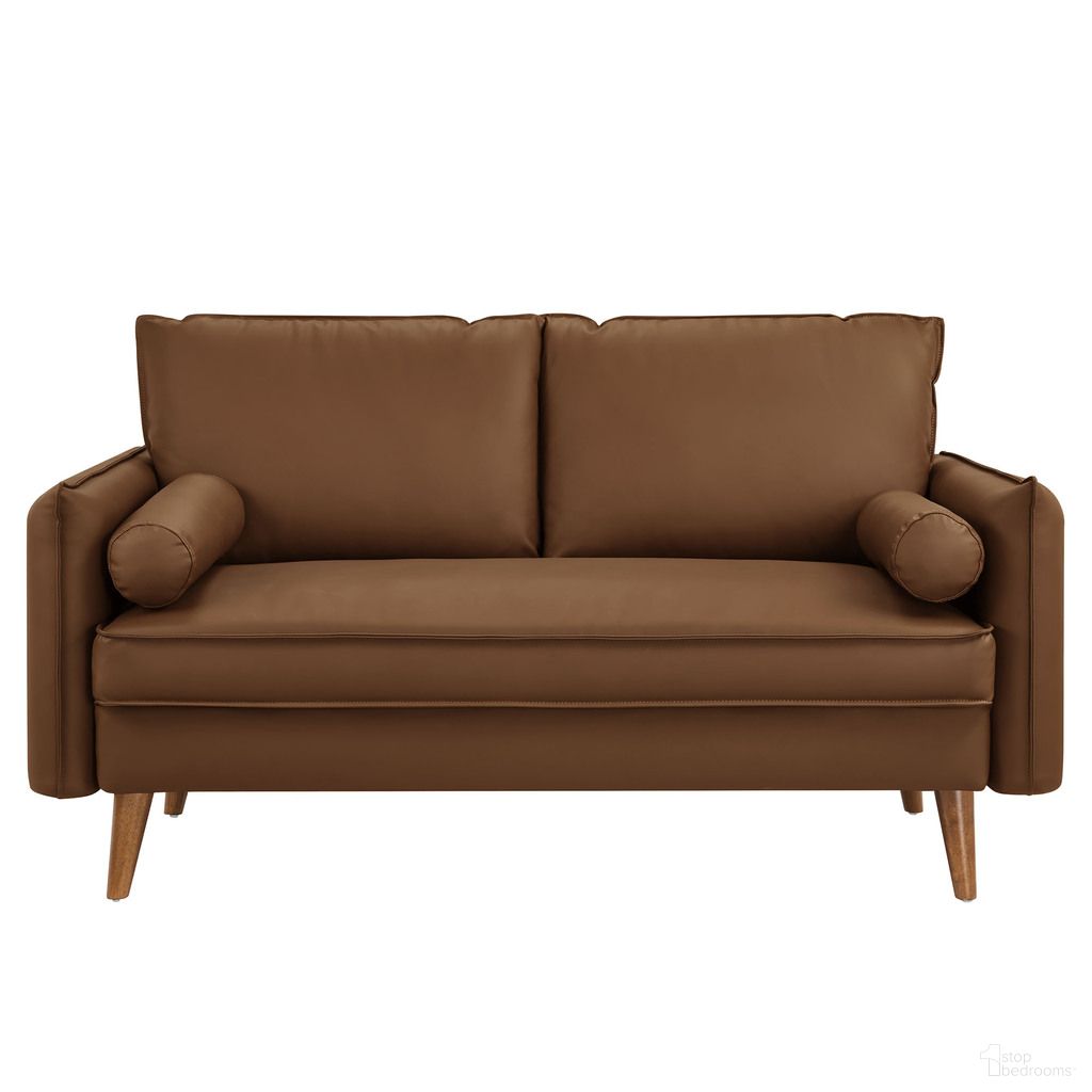 The appearance of Revive Upholstered Vegan Leather Loveseat In Brown designed by Modway in the modern / contemporary interior design. This brown piece of furniture  was selected by 1StopBedrooms from Revive Collection to add a touch of cosiness and style into your home. Sku: EEI-6974-BRN. Material: Vegan Leather.