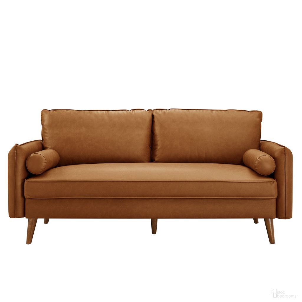 The appearance of Revive Upholstered Vegan Leather Sofa In Tan designed by Modway in the modern / contemporary interior design. This tan piece of furniture  was selected by 1StopBedrooms from Revive Collection to add a touch of cosiness and style into your home. Sku: EEI-6975-TAN. Material: Leather.
