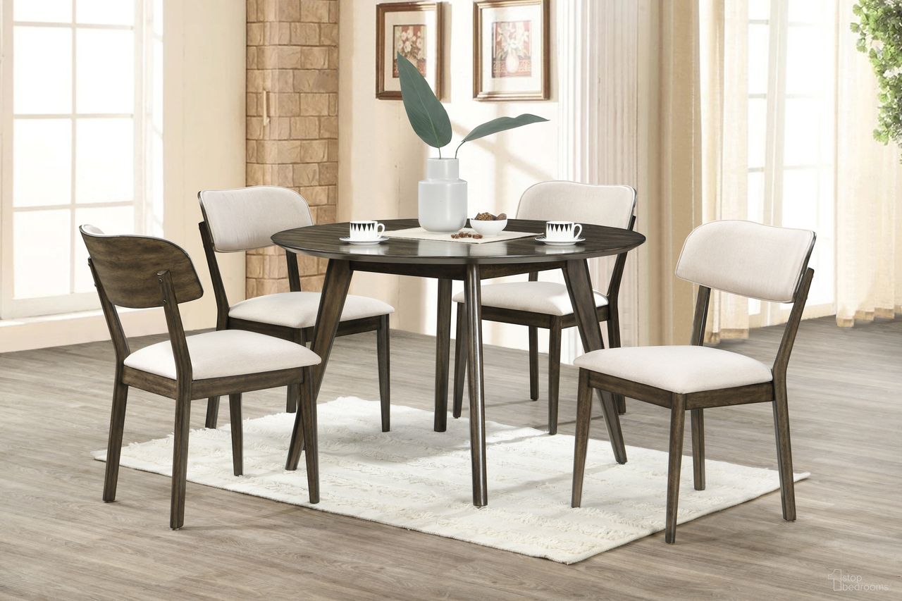 The appearance of Rex 48 Inch Round Dining Set In Brown designed by New Classic in the transitional interior design. This brown piece of furniture was selected by 1StopBedrooms from Rex Collection to add a touch of cosiness and style into your home. Sku: D1078-11;D1078-20. Table Base Style: Legs. Table Top Shape: Round. Material: Wood. Size: 48".