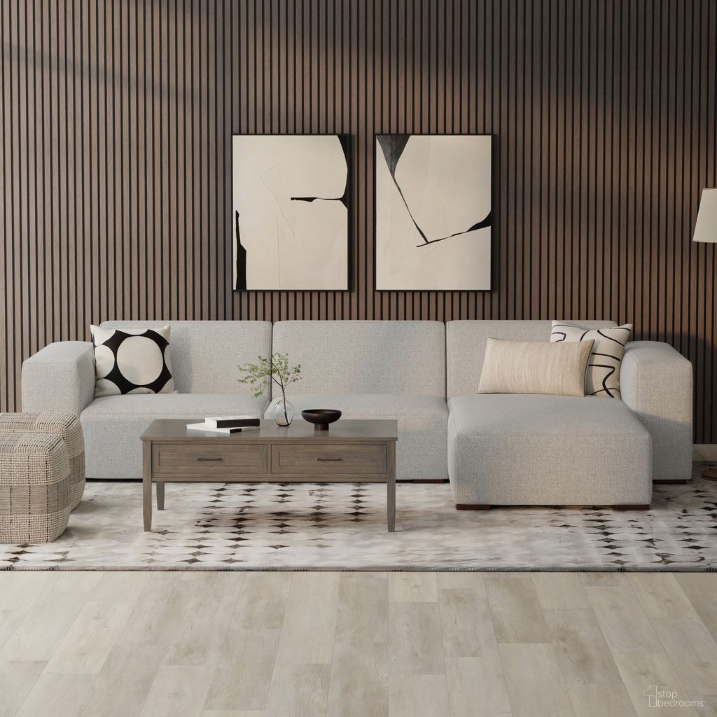 Rex Woven Performance Fabric Right-Facing Modular Sectional Sofa In Pale Grey
