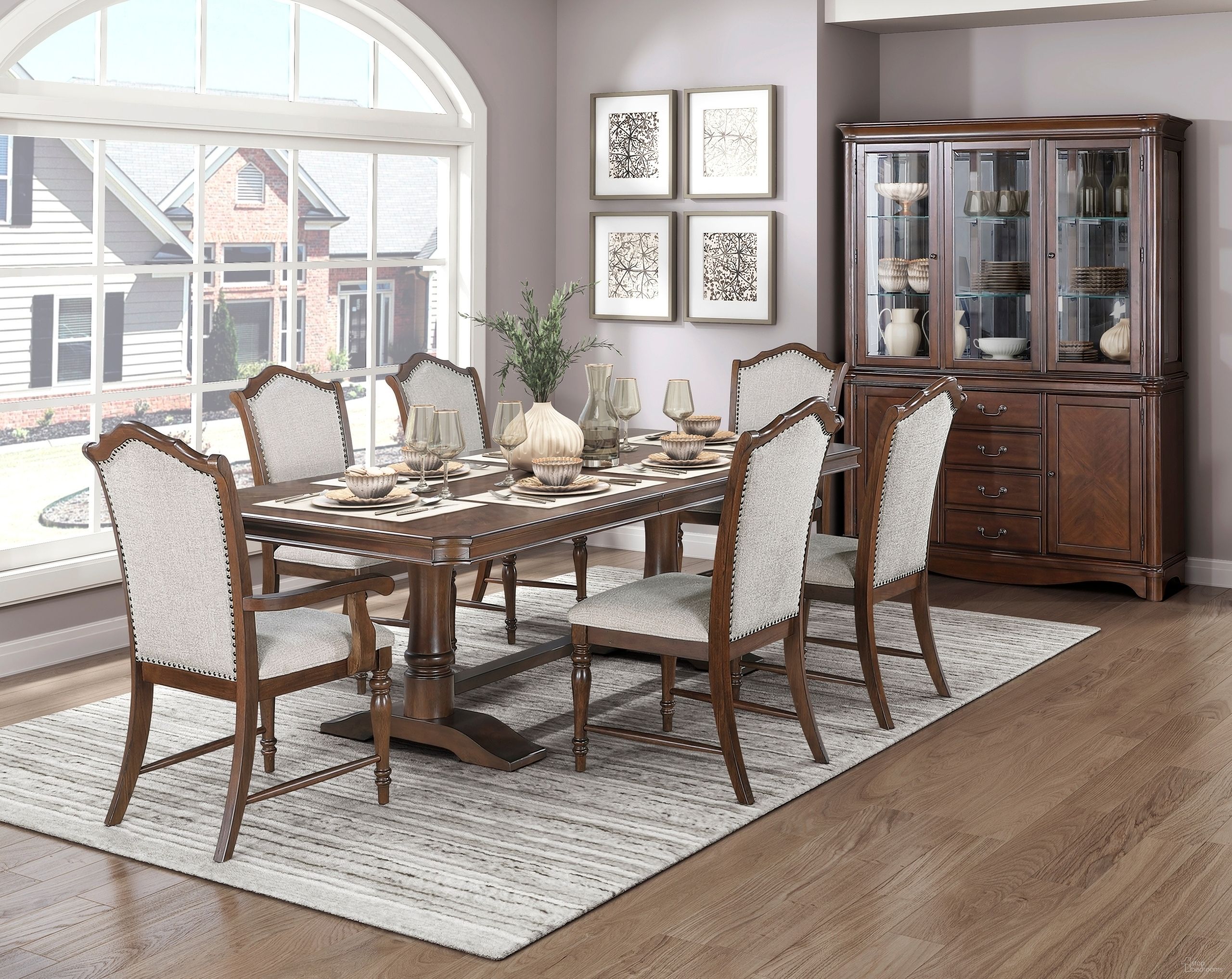 The appearance of Rexford Rectangular Dining Set In Cherry and Gray designed by Homelegance in the traditional interior design. This cherry piece of furniture was selected by 1StopBedrooms from Rexford Collection to add a touch of cosiness and style into your home. Sku: 5615-96;5615-96B;5615S. Table Top Shape: Rectangular. Size: 44" x 78". Material: Cherry Veneer.