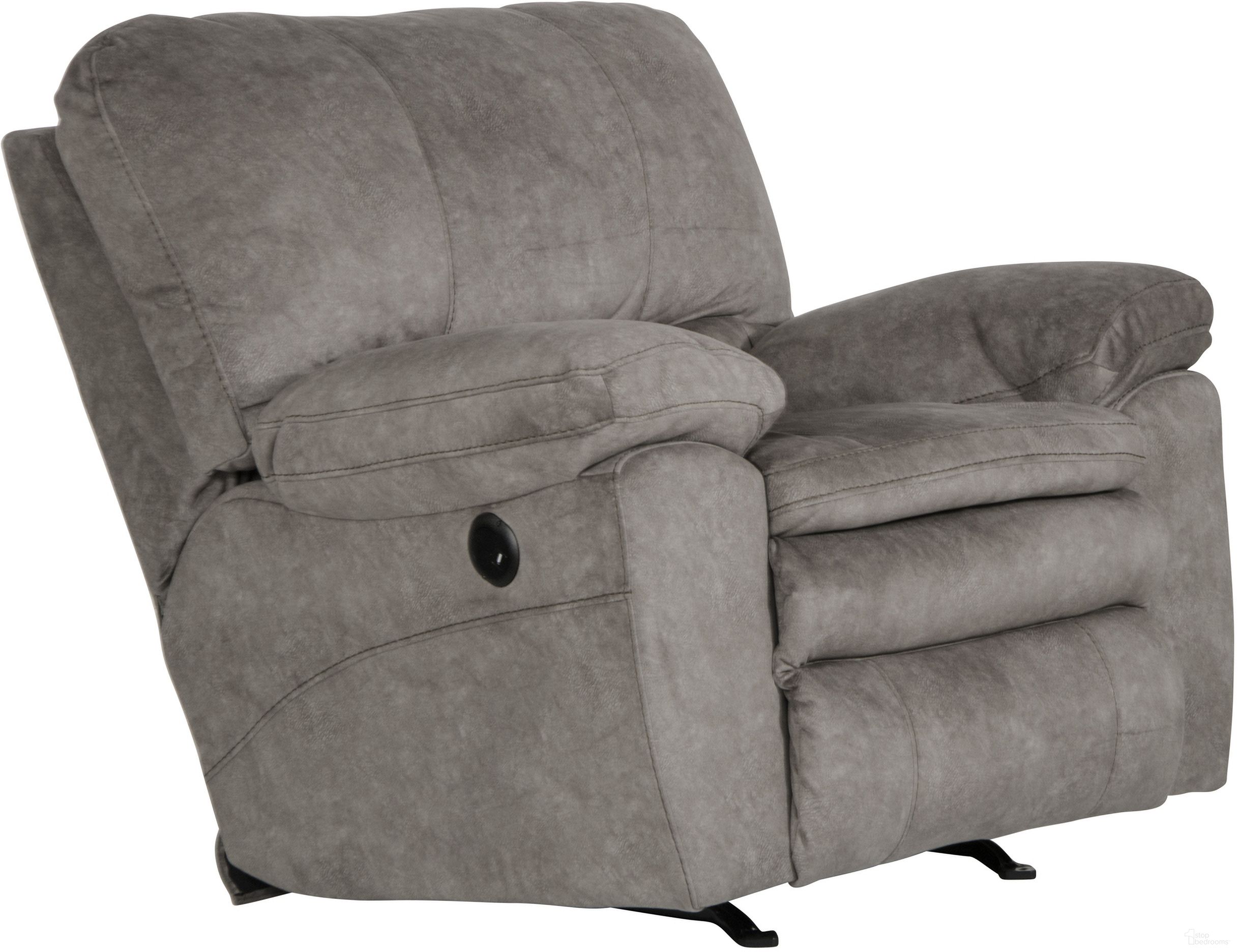 The appearance of Reyes Graphite Lay Flat Power Recliner designed by Catnapper in the transitional interior design. This silver piece of furniture was selected by 1StopBedrooms from Reyes Collection to add a touch of cosiness and style into your home. Sku: 624007279228. Material: Fabric.