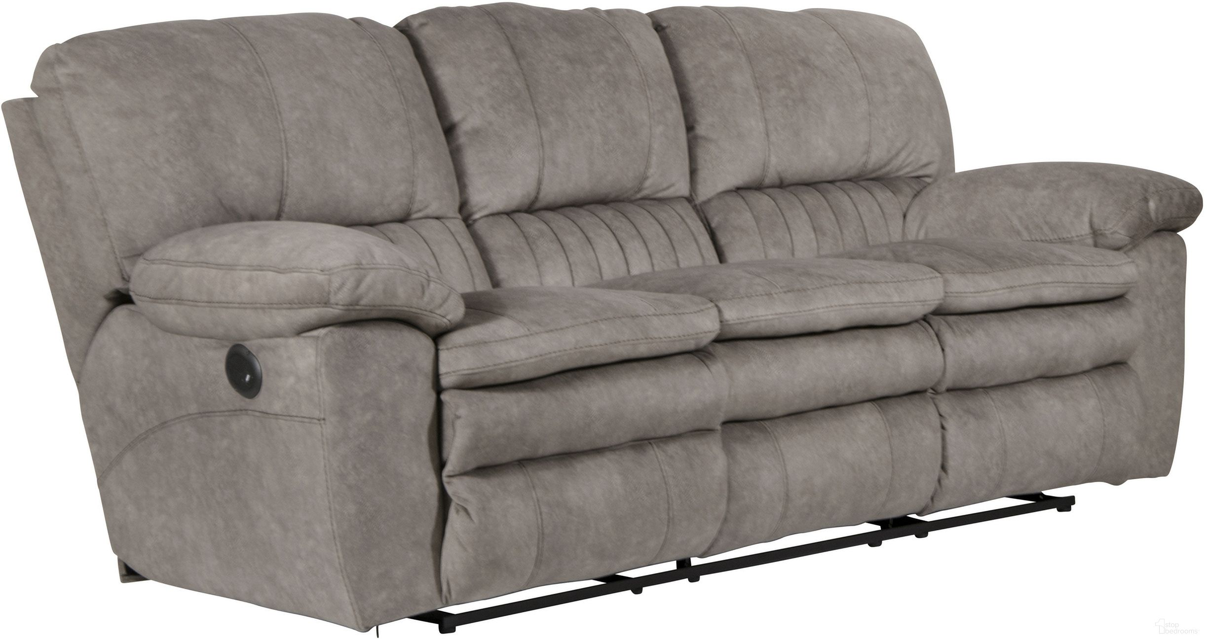 The appearance of Reyes Graphite Lay Flat Power Reclining Sofa designed by Catnapper in the transitional interior design. This silver piece of furniture  was selected by 1StopBedrooms from Reyes Collection to add a touch of cosiness and style into your home. Sku: 62401279228. Material: Fabric.