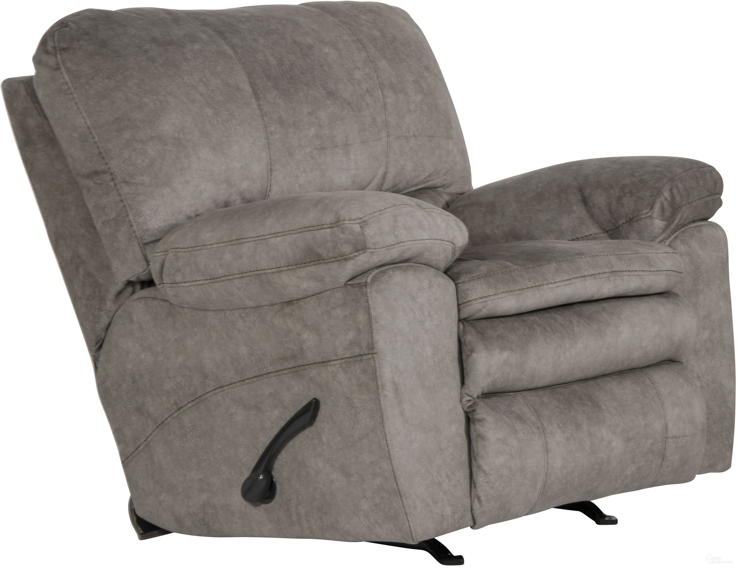 The appearance of Reyes Graphite Rocker Recliner designed by Catnapper in the transitional interior design. This silver piece of furniture was selected by 1StopBedrooms from Reyes Collection to add a touch of cosiness and style into your home. Sku: 24002279228. Material: Fabric.