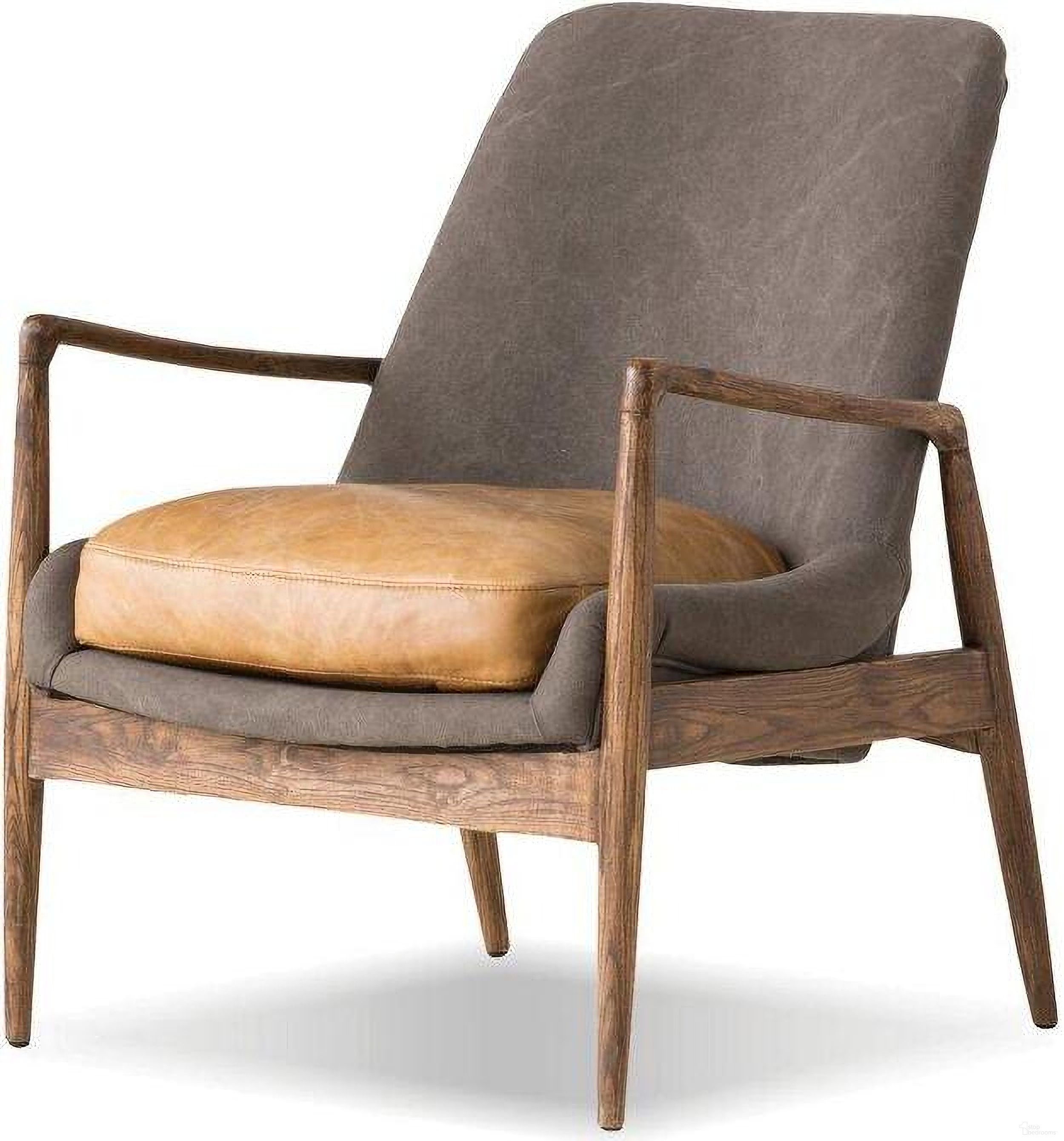 The appearance of Reynolds Ash Gray Fabric With Tan Leather Seat And Ash Wood Stained Gray Frame Lounge Chair designed by Mobital in the modern / contemporary interior design. This ash gray piece of furniture  was selected by 1StopBedrooms from Reynolds Collection to add a touch of cosiness and style into your home. Sku: LCH-REYN-GREY-TAN. Material: Wood.