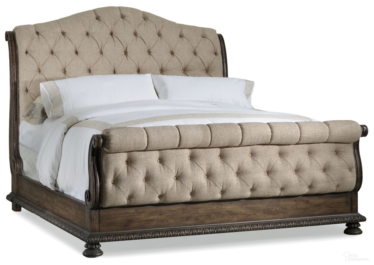The appearance of Rhapsody Beige Tufted Cal. King Upholstered Sleigh Bed designed by Hooker in the traditional interior design. This beige piece of furniture was selected by 1StopBedrooms from Rhapsody Collection to add a touch of cosiness and style into your home. Sku: 5070-90563;5070-90567;5070-90568. Bed Type: Sleigh Bed. Material: Wood. Bed Size: California King.