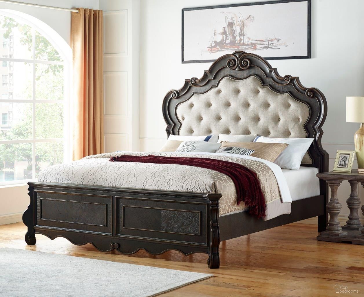 The appearance of Rhapsody Queen Bed In Brown designed by Steve Silver in the transitional interior design. This brown and cream piece of furniture was selected by 1StopBedrooms from Rhapsody Collection to add a touch of cosiness and style into your home. Sku: RH900QFB;RH900QHB;RH900SR. Bed Type: Panel Bed. Material: Wood. Bed Size: Queen.