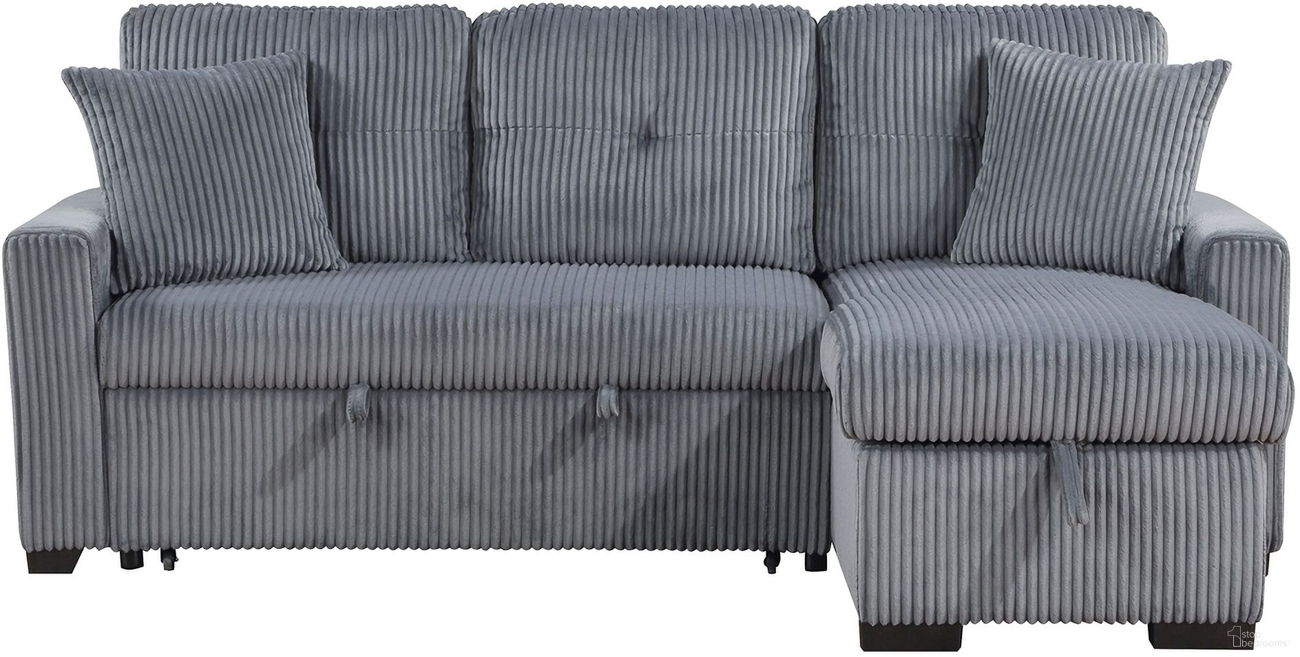 The appearance of Rhett 3-Piece Reversible Sectional with Pull-out Bed and Hidden Storage In Gray designed by Homelegance in the modern / contemporary interior design. This gray piece of furniture  was selected by 1StopBedrooms from Rhett Collection to add a touch of cosiness and style into your home. Sku: 9649DG-VT;9649DG-VC;9649DG-A. Material: Corduroy.